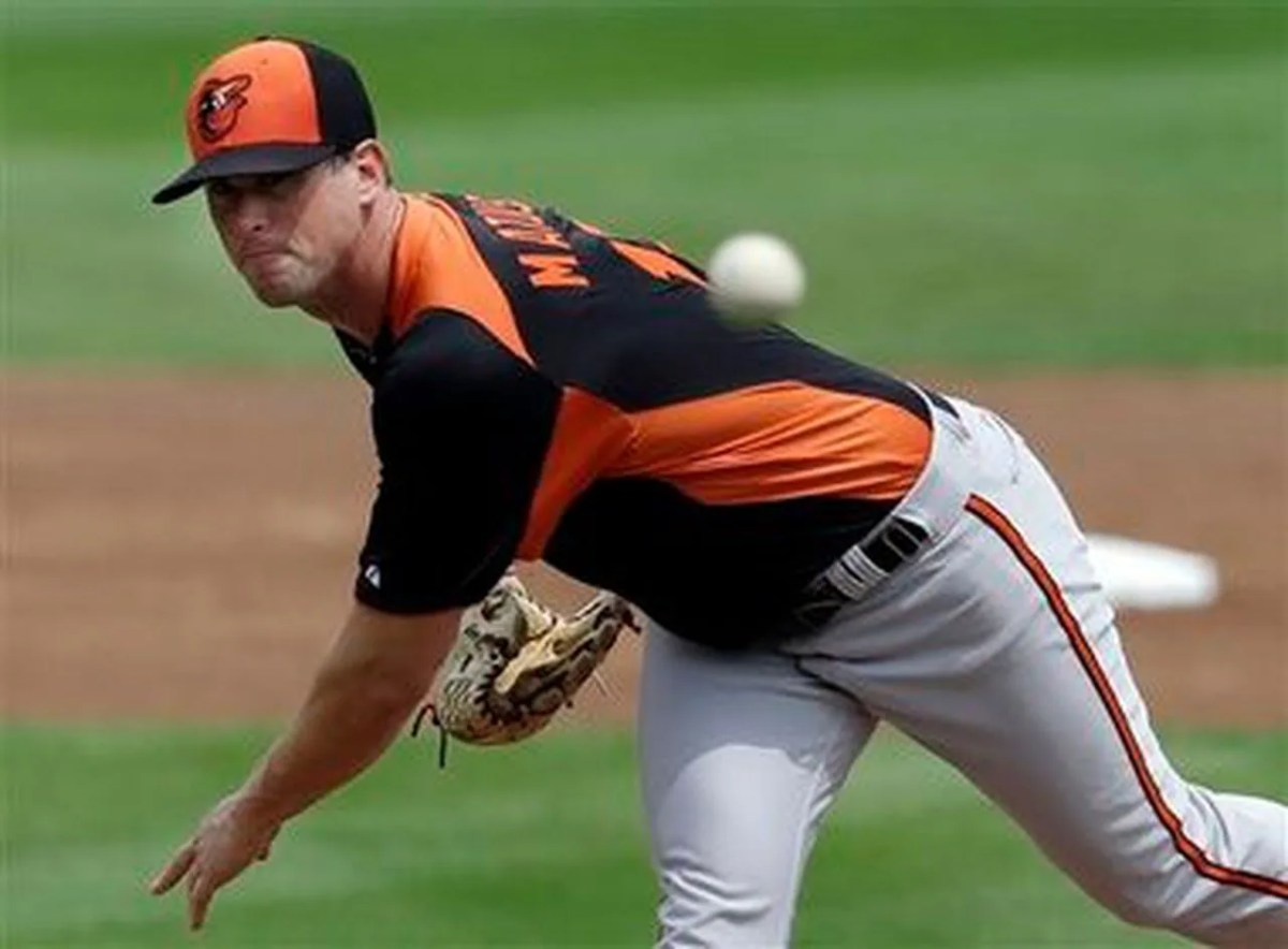 Baltimore brian matusz orioles april option yankees camden pitches yards against york getty maryland greg fiume 2010